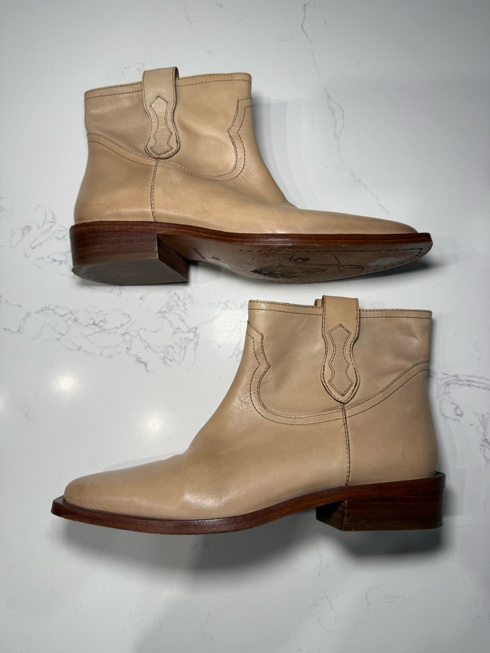Free People Sunday Saloon Beige Leather Western Ankle Boots 8 - Picture 5 of 9